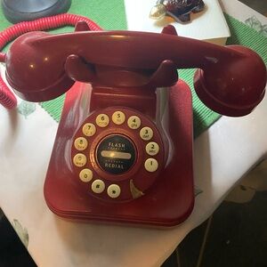 Vintage Red Rotary Phone home decor nostalgia eclectic MCM